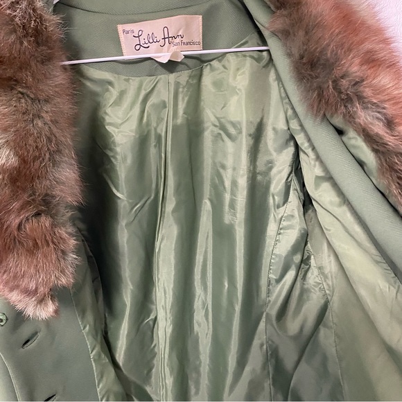 Vintage Lilli Ann Fox Fur Collar Jacket Sage Green size 8 - Picture 6 of 12